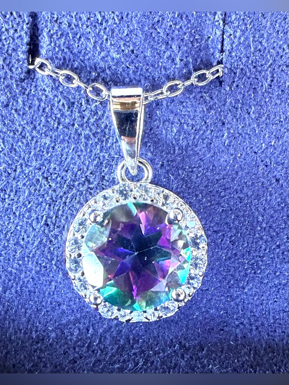 NEW MYSTIC TOPAZ & DIAMOND Sterling Silver 925 Halo Necklace NWOT